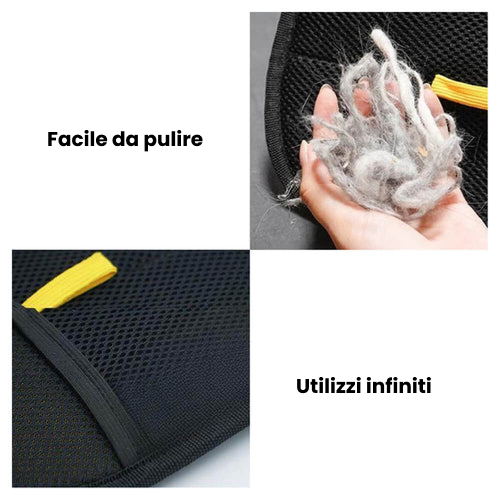 Guanto per la rimozione dei peli di animali con setole elettrostatiche doppie.