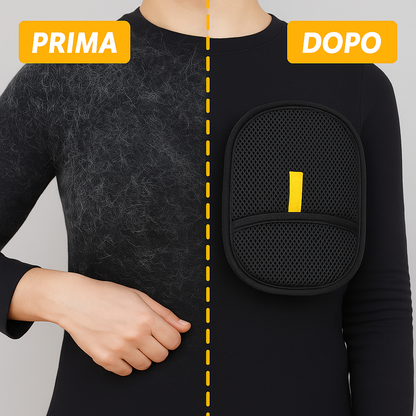 Guanto per la rimozione dei peli di animali con setole elettrostatiche doppie.