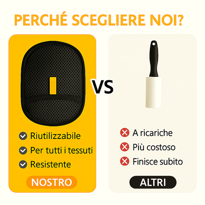 Guanto per la rimozione dei peli di animali con setole elettrostatiche doppie.