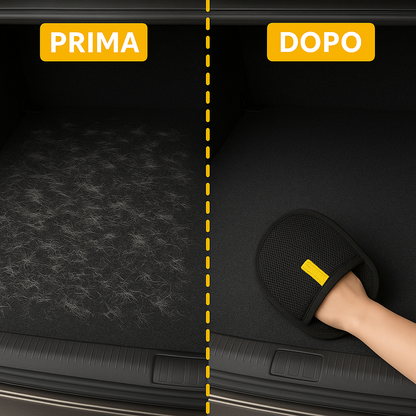 Guanto per la rimozione dei peli di animali con setole elettrostatiche doppie.